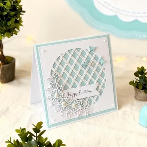 Cutting Dies Metal Stencils Scrapbooking Tools DIY Embossing Template for Paper Card Making Album Arts Crafts Supplies (Round Grid Frame Flower-12.8x9cm)