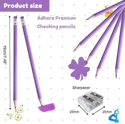 Adhere 25pcs Checking Pencils Erasable colored Pencils Pre-Sharpened #2 HB,for Checking Tests Grading,Map Coloring, editing Office Favors,including a Free sharpener. (Rose Purple)