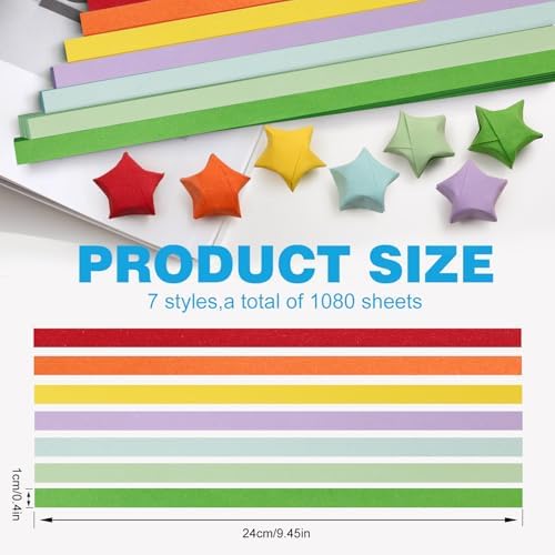 FoDau770 Solid Color Star Paper Strips - 1080 Sheet, 7 Colors
