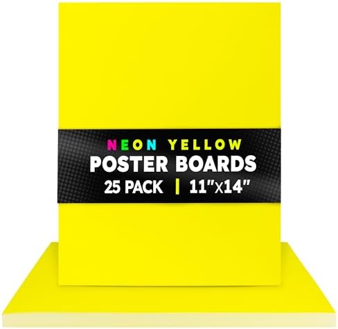 Hygloss Medium Poster Board 11x14 - 25 Neon Yellow Single Color Bulk Pack - 10 Pt. Thickness Colored Poster Board Paper for Projects, Signs, Displays - Posterboard Multipack 11" x 14"