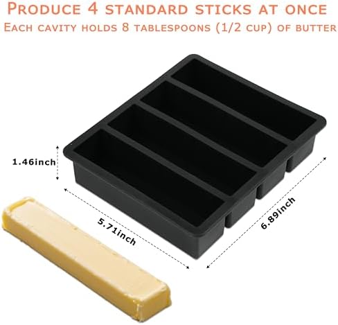 2PCS Silicone Butter Mold Tray with Lid, Non-Stick Butter Maker, Fits Standard Butter Size, Ideal for Butter, Soap Bars, Energy Bars, and Cakes (Black)