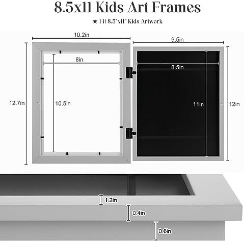 [2-Pack] Kids Art Frames, 8.5x11 Front Opening Kids Artwork Frames Changeable, Gray Artwork Display Storage Frame for Wall, Holds 50 Pcs, for 3D Picture, Crafts, Children Drawing, Hanging Art,