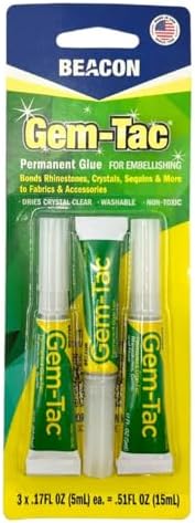 Beacon Gem-Tac Permanent Glue for Embellishing, MINI 3 Pack, 0.51 FL OZ Total, Clear
