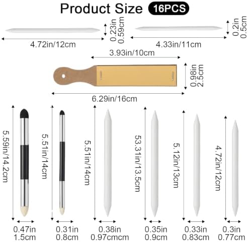 Classicseali 16 Pcs Blending Stumps,Washable & Reusable Blending Stumps for Drawing Set,Pencil Blender for Charcoal Sketching