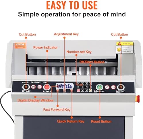 VEVOR Electric Hydraulic Paper Cutter, Heavy Duty Paper Cutter Machine, 1.57 in / 40 mm Cutting Thickness, 18 in / 457.2 mm Cutting Width, Industrial Paper Trimmer with Button Control