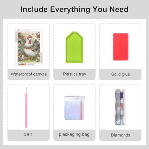 RYMILIE Chicken Diamond Art Kits for Adults Diamond Painting Kit 12x16in | 5D Farm Stress Relief Diamond Art Painting Kit for Beginners, DIY Full Round Drill Gem Art Crafts for Home Wall Decor Gift