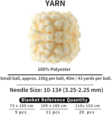 Hand-Woven Ball Yarn, 4 Pack, 380g Total, for Blankets, Cushions, and Pet Nests, Fluffy Chunky Craft Yarn (Light Yellow)