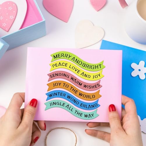 Scrapbooking Die-Cuts, Layer Frame Net Set Metal Cutting Dies for Card Making, Paper Craft Template, Background Embossing Stencils, DIY Album Décor (Merry Words-14.3x21.5cm)