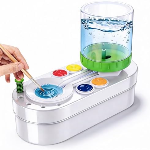 2026 Upgraded Paint Brush Cleaner Tool, Painting Station with Brush Washer for Kids, Acrylic Watercolor Paint Water Dispenser, Art Supplies Paintbrush Rinser for Artists (Green)