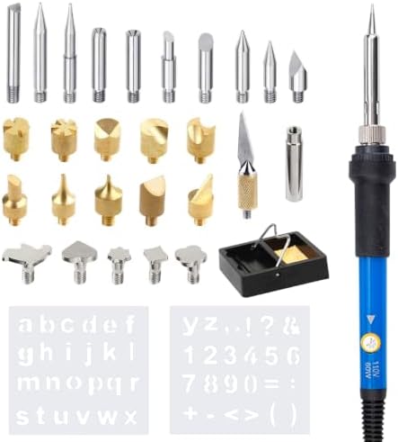 Wood Burning Kit, 32PCS Wood Burning Tool – Adjustable Temperature Soldering Iron Tool for DIY, Wood Carving, Embossing, and Craft Projects – Wood Burner Pen Set for Adults and Beginners