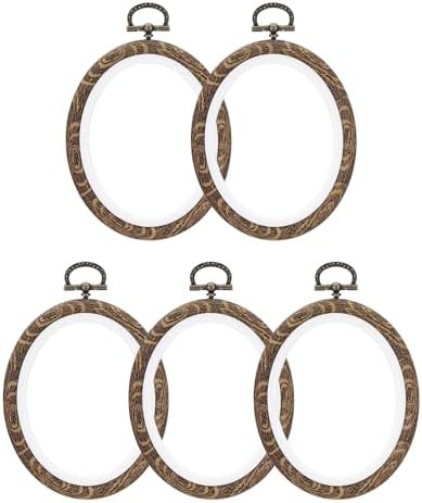 PATIKIL 4x3.5inch Embroidery Hoops, 5Pieces Imitated Wood Oval Frame Cross Stitch Hoop Ring for Embroidery Art Craft Sewing Ornaments Hanging Decoration