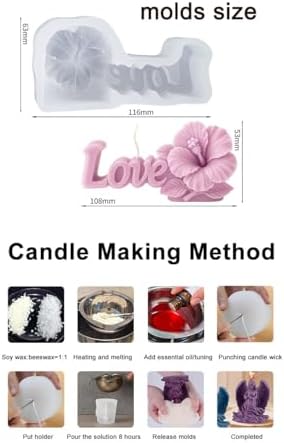 Konrisa 3D Flower Love Resin Molds for Candle Making, Large Hibiscus Candle Molds, Handmade Aromatherapy Candles Making Molds Craft Supplies