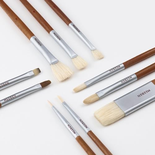 MEEDEN Artist Oil Paint Brush Set: 10 Pcs Hog Bristle Art Paint Brushes