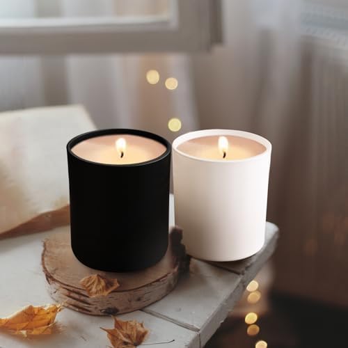 SHOWIN Thick Candle Jars for Making Candles 20 Pcs, 10 OZ Empty Jars with Wood Lids for Candle Making, Sample Container, Matte Black