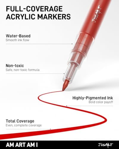 JusArt 0.7mm Fine Point Red Paint Markers, 3 Pack