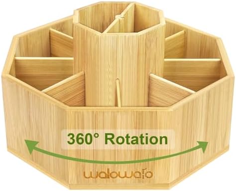 walowalo Bamboo Rotating Art Supply Organizer Caddy Holds 800+ Pencils Spinning Crayon 160 Marker Holder Desk Brush Colored Pencil Storage for Office Classroom Organization Stationary (Larger VER)