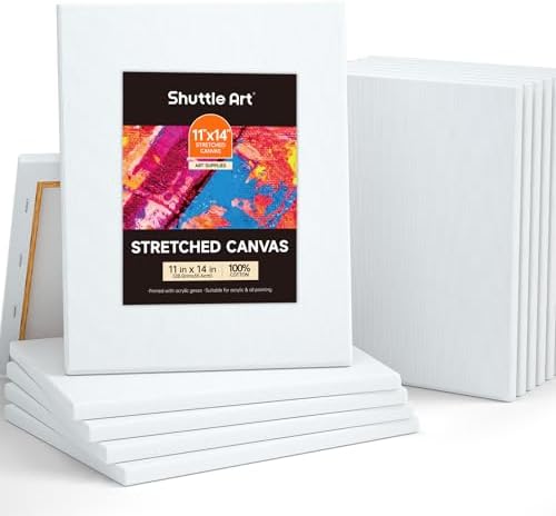 Shuttle Art Canvas for Painting, 12-Pack 11x14 Inch Stretched Canvas, 100% Cotton, Primed White Premium Blank Canvases, Ideal Art Supplies for Beginners Artists Acrylic Oil Acrylic Pouring