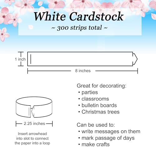 Origami Joy 300 White Paper Chain Strips for Crafting. No Glue or Tape Needed. Kid Friendly & Family Fun. Yields Over 50 Feet of Paper Chains for Party or Classroom Decorations (White)