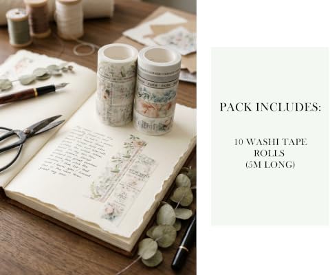 Bible Journaling Washi Tape Set for Women – 10 Rolls Floral Faith Theme Washi Tape with Scripture Verse & Christian Words, Decorative Tape for Planner, Prayer Journal Supplies (10)