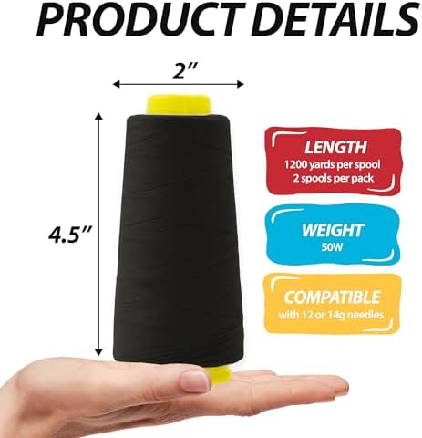 Mandala Crafts Black Mercerized Cotton Thread Cones for Sewing Quilting