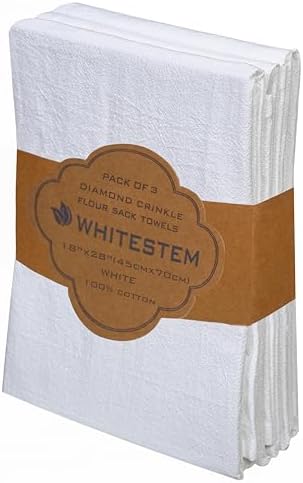 Flour Sack Towels 18” x 28” – Pack of 3 Cotton Kitchen Towels, Dish Towels and Tea Towels for Embroidery, Thick Absorbent for Baking & Bread Proofing - White