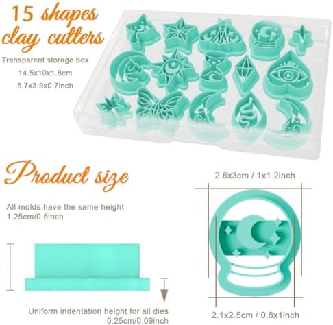 ORIGACH 15 Pcs Mystic Divination Theme Polymer Clay Cutters Set Sun Moon Star Butterfly Shape Earring Clay Cutter DIY Craft Supplies for Earring and Jewelry Making