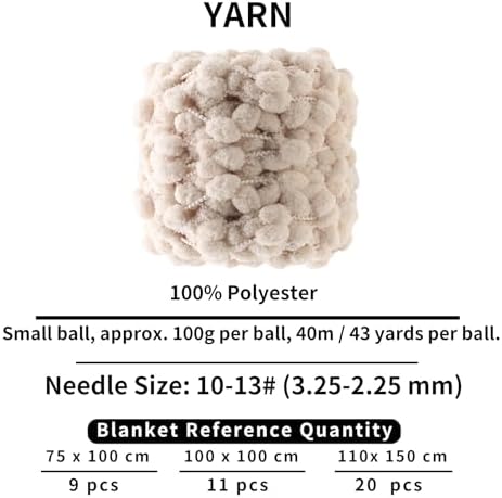 Hand-Woven Ball Yarn, 4 Pack, 380g Total, for Blankets, Cushions, and Pet Nests, Fluffy Chunky Craft Yarn (Beige)