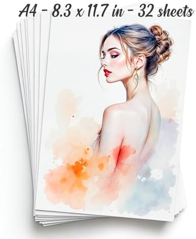 32 Sheets Watercolor Paper Pad - A4 8.3"x11.7" - Water Color Paper 140lb/300gsm - 100% Cotton Pulp - Art Supplies for Kids & Adults - for Painting, Artist Sketch, Easel, Loose Drawing