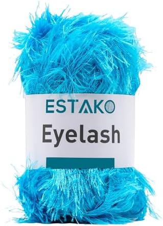 Estako Eyelash Yarn, Soft Fuzzy Faux Fur for Crochet, Turquoise