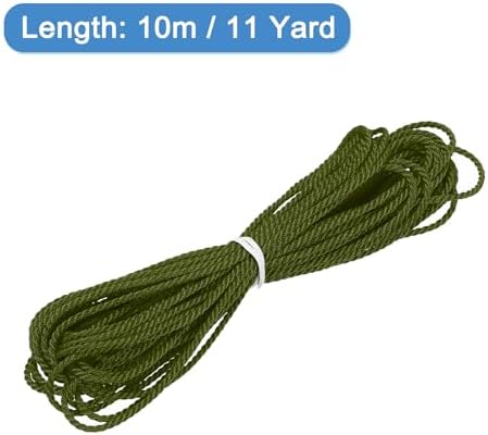 MECCANIXITY Twisted Cord Trim, 11 Yard 1mm 3-Ply Twine Braided Rope Shiny Thread String for Craft Gift Bag Curtain Christmas Decor, Army Green - 10m
