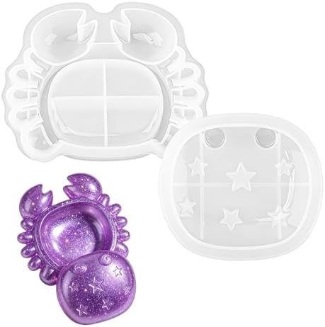 Silicone Crab Box Resin Mold with Lid, Reusable Ocean Theme Jewelry Box