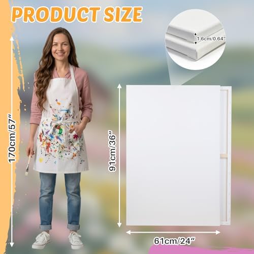 CONDA 24x36 inch Stretched Canvas for Painting, 2 Pack Primed Large Canvas, Primed Acid-Free Cotton 5/8 Inch Profile Value Bulk Pack for Acrylics, Oils Painting