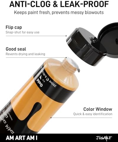 JusArt Metallic Gold Acrylic Paint, 8.45oz/250ml Large Tube, Heavy Body