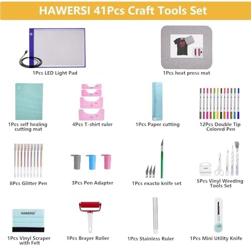 41Pcs Ultimate Tool Set for Cutting Machine,Accessories Bundle with Weeding Tool for Vinyl, LED Light Pad,T-Shirt Ruler,12'' Paper Cutter,Heat Press Mat,Cutting Mat,Starter Kit for Craft Projects