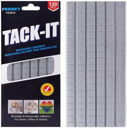 Feosky Adhesive Poster Sticky Tack Putty, Reusable and Removable Adhesive Putty, 120PCS, Mounting Putty for displaying Wall Paintings, Museum Art Photography, Picture, Crafts (Grey, Pack of 1)