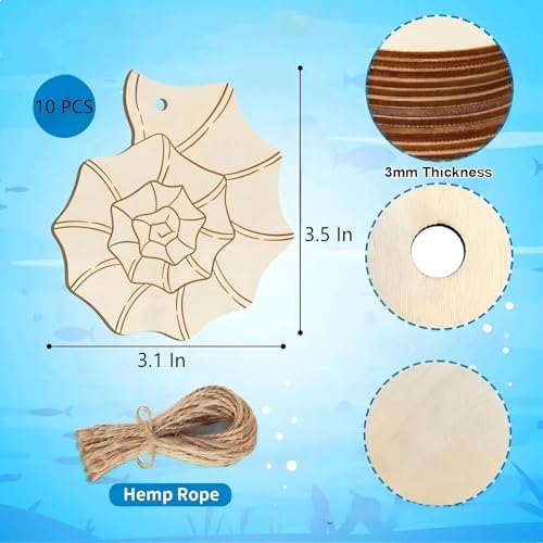 Blank Shells to Decorate, 10pcs Mother's Day Wooden Ornament 3.5x3.1 in Used for Painting and Decoration DIY Technology, Hanging skrnrhrery