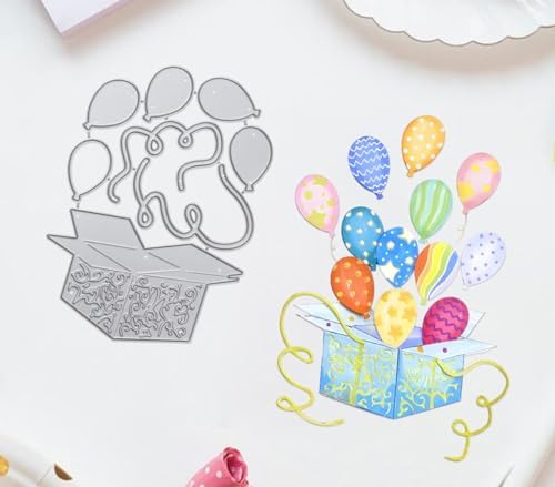 Scrapbooking Die-Cuts for Card Making, Christmas Metal Cutting Dies, Paper Craft Punch Template, Background Embossing Stencils, DIY Album Décor (Ballon Box-8.2x11.8cm)