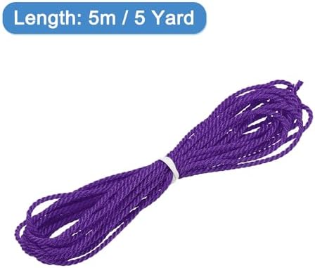 MECCANIXITY Twisted Cord Trim, 5 Yard 1mm 3-Ply Twine Braided Rope Shiny Thread String for Craft Gift Bag Curtain Christmas Decor, Purple - 5m