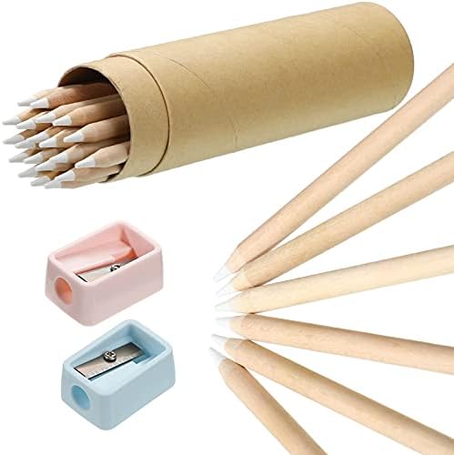 Tenare 20 Pieces White Chalk Pencils with Sharpener and Storage Tube
