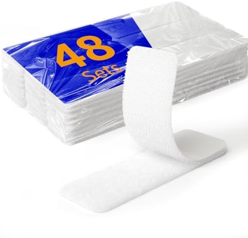 48 Sets 1 x 3 inch Adhesive Hook and Loop Fastener Strips, Heavy Duty, Strong Back Adhesive, Double-Sided Hook and Loop for School, Classroom, Office, and Home Use, White