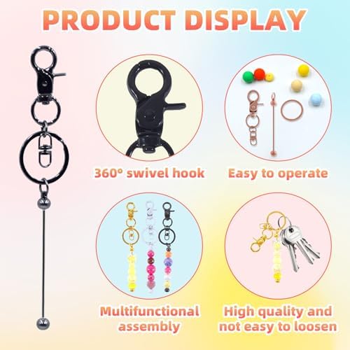 24 Pcs Beadable Keychains Bars bulk - 12 Multicolor DIY Metal Beaded Keychain Making Kit + 12 Bags Included, Bead Keychain Supplies,Blank Key Chain, Perfect for Women, Men, Mother's Day, Birthday Gift