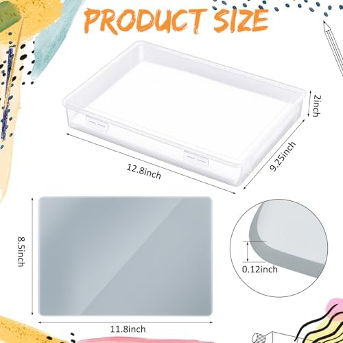 Nuanchu 1 Set Glass Oil Paint Palette, Airtight, 12.8 x 9.25 Inches, Grey | Handy Tempered Glass for Oil Painting, Moisture-proof lid Keep Paint Fresh, Portable Travel Outdoor, Leak-proof Airtight Seal