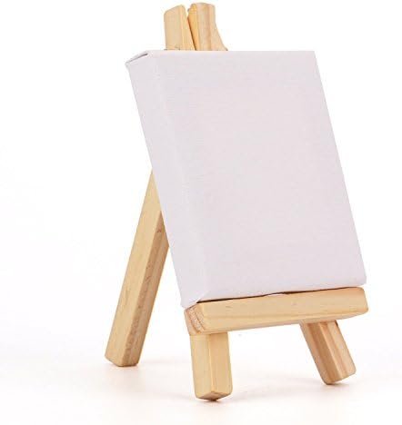 Tosnail 12 Packs Mini Canvas and Easel Set, Art Easel Stand with Canvas Set Tabletop Wooden Display Stand and Canvas Panels for Artist, Students, Adults, Kids Painting
