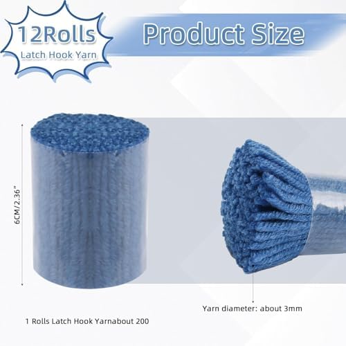 AKZYTUE 12 Rolls Latch Hook Yarn, Precut Rug Yarn for Latch Hook Kits, Crochet Yarn Bundles for Latch Hook Rug Making, DIY Tapestry Crafts for Adults & Beginners,Royal Blue