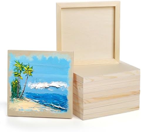 Yarlung 10 Pack Unfinished Wood Panels, 8 x 8 Inches Birch Wooden Cradled Painting Panel Canvas Boards for Watercolor, Arts and DIY Crafts, Easel Display, Use with Oils, Acrylics