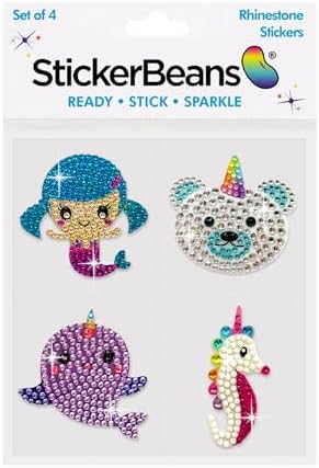 StickerBeans® Rhinestone Stickers - Whimsical Sticker Pack, 2” x 2” Each, Unique Sparkly Cut-to-Shape for Collecting, Trading, Decorating Laptops, Phone Cases, Scrapbooks