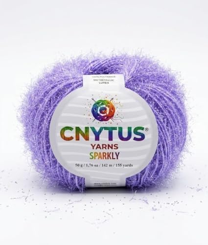 Sparkly Eyelash Fantasy Knitting Yarn | Metallic Lurex Nylon Short Eyelash Yarn | 50g (1.76oz) |140m(155 Yards) | Shiny Crochet Thread for Amigurumi & Decorative Projects (1, Lilac)