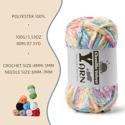 Chenille Crochet Candy Color Yarn 1 Pack