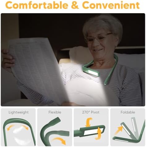 Neck Reading Light, 80-hr Lasting Rechargeable Book Light Wide Lamp