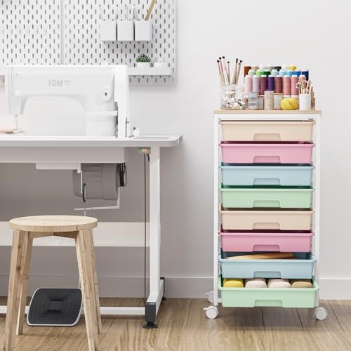 Rolling Storage Cart, Rainbow Cart with 8 Drawers and Wooden Tabletop, Teacher Organization for Classroom, Art Cart for Classroom,Office,Bedroom,Rainbow | Teacher Organization for Classroom, Art Cart for Office,Bedroom,Craft Room